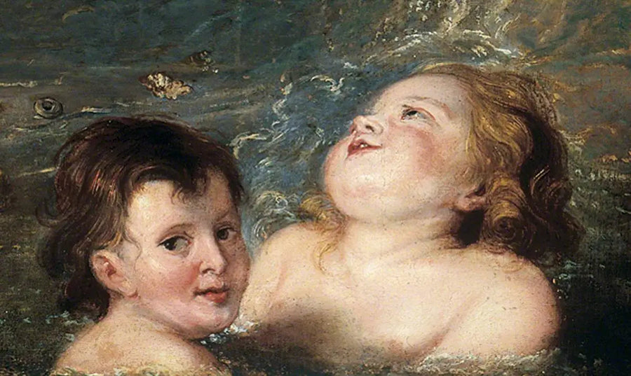 Två barns huvuden som badar i havet - Peter Paul Rubens