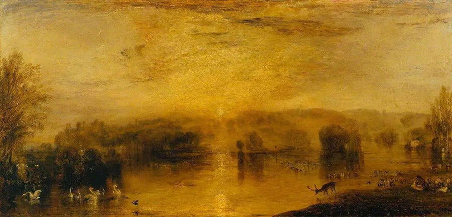 Sjön, Petworth: Solnedgång, en älg som dricker - J. M. W. Turner