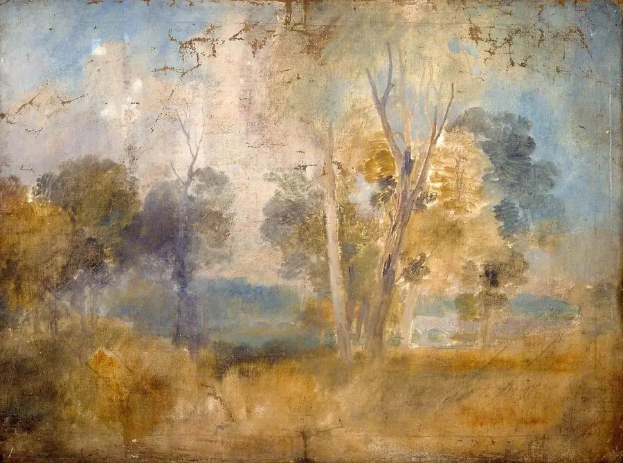 Themsen skymtade mellan träd, möjligen vid Kew Bridge - J. M. W. Turner
