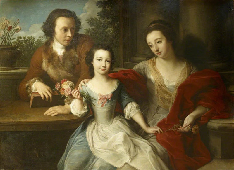 Thomas Barrett-Lennard (1717–1786), framtida 17:e Lord Dacre, med sin fru, Anna Maria Pratt (död 1806), och deras dotter, Barbara Anne - Pompeo Batoni