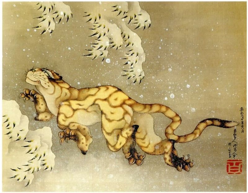 Tigre i snön - Hokusai