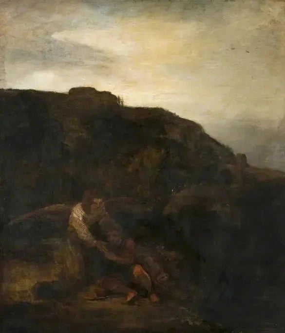 Tobie och ängeln i ett landskap - Rembrandt