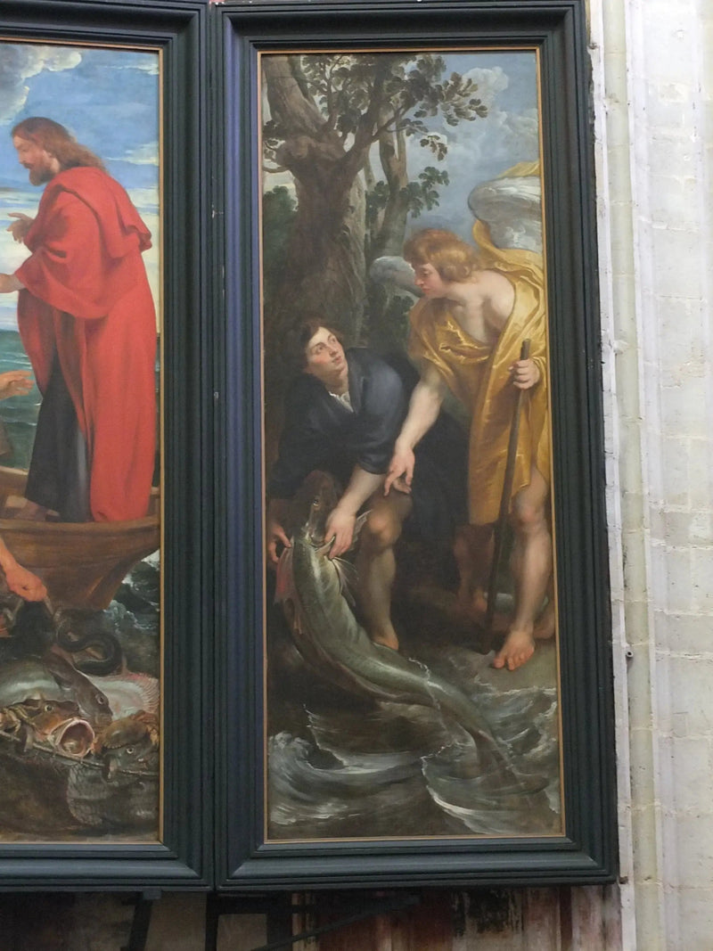Tobias fångar fisken och drar den till land på ängelns order (Tobias 6:1-10), 1618-19 - Peter Paul Rubens