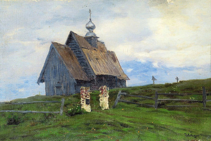 Église de bois à Plios au couchant - Isaac Levitan