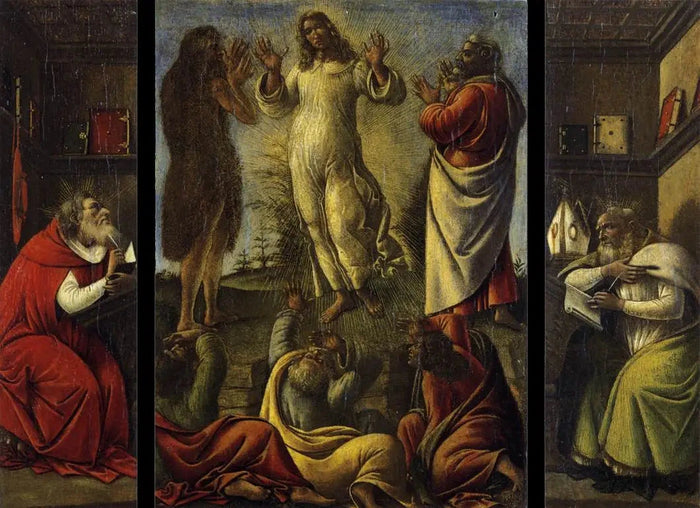 Transfigurationen, helige Jerome och helige Augustinus - Sandro Botticelli