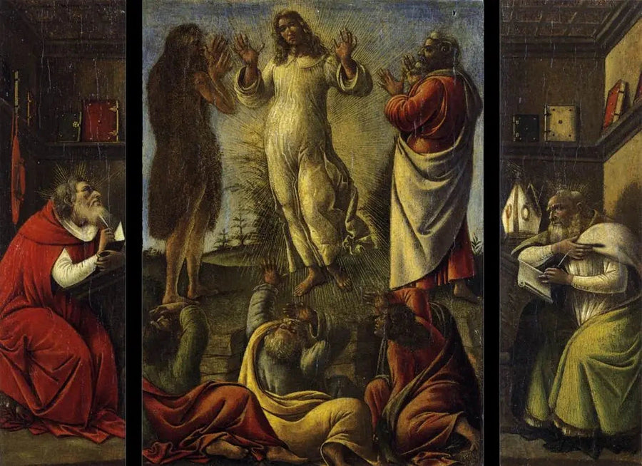 Transfigurationen, helige Jerome och helige Augustinus - Sandro Botticelli