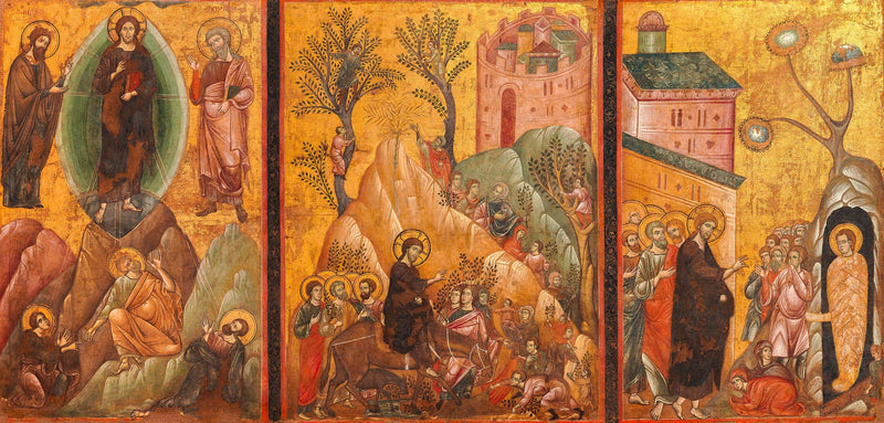 Förklädnad, Kristi intåg i Jerusalem och Lazare uppståndelse - Guido da Siena