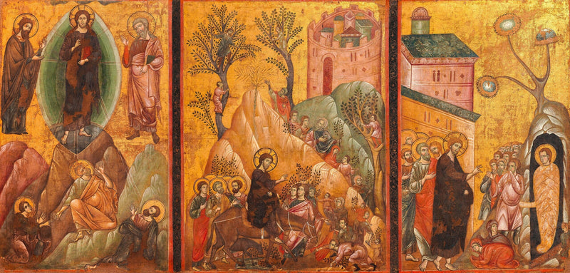Förklädnad, Kristi intåg i Jerusalem och Lazare uppståndelse - Guido da Siena