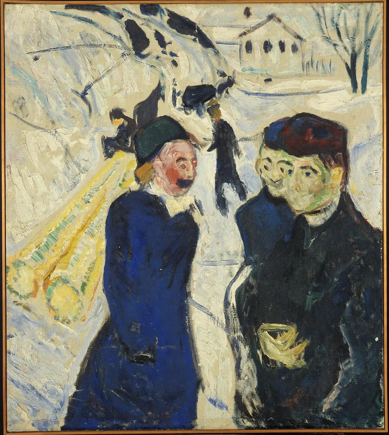 Passagerar- och trätransport på en gata i Kragerø - Edvard Munch