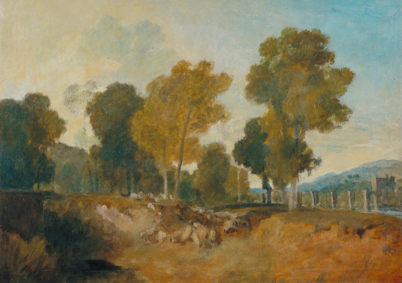 Träd vid floden, med bro i mellanavståndet - J. M. W. Turner