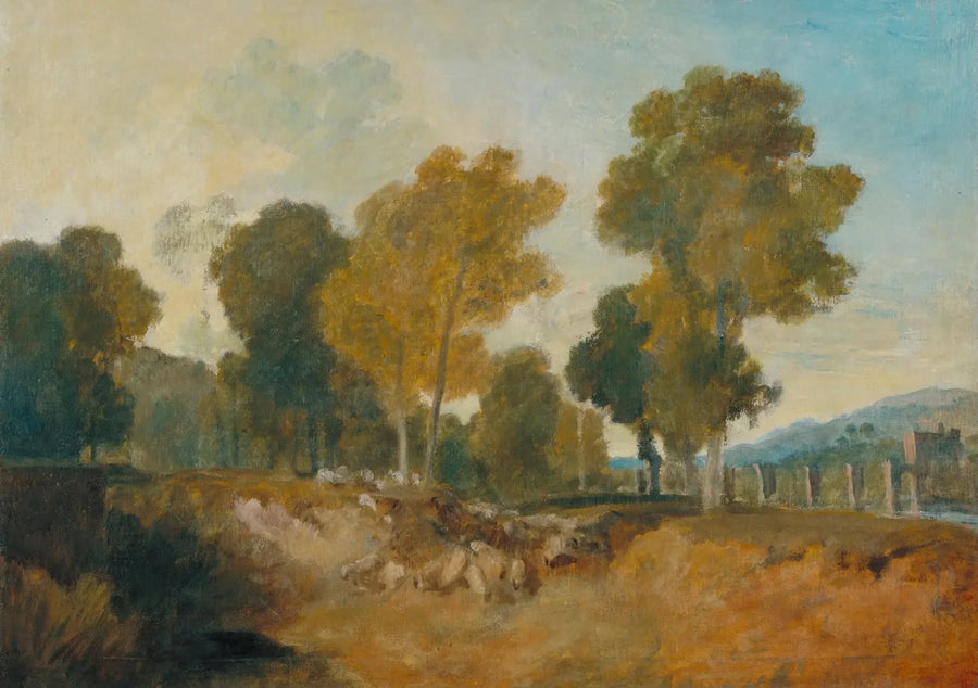 Träd vid floden, med bro i mellanavståndet - J. M. W. Turner