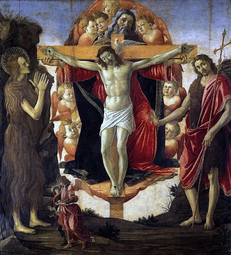 Tron med heliga Maria Magdalena och helige Johannes Döparen, ärkeängeln Raphael och Tobias - Sandro Botticelli