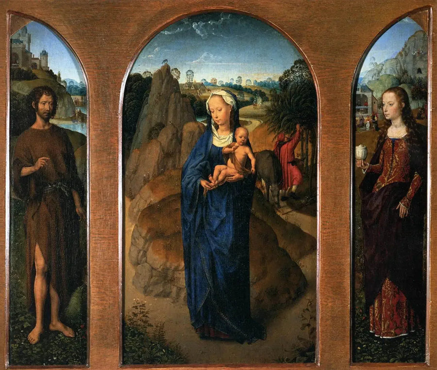 Triptyk med vilopaus under flykten till Egypten - Hans Memling