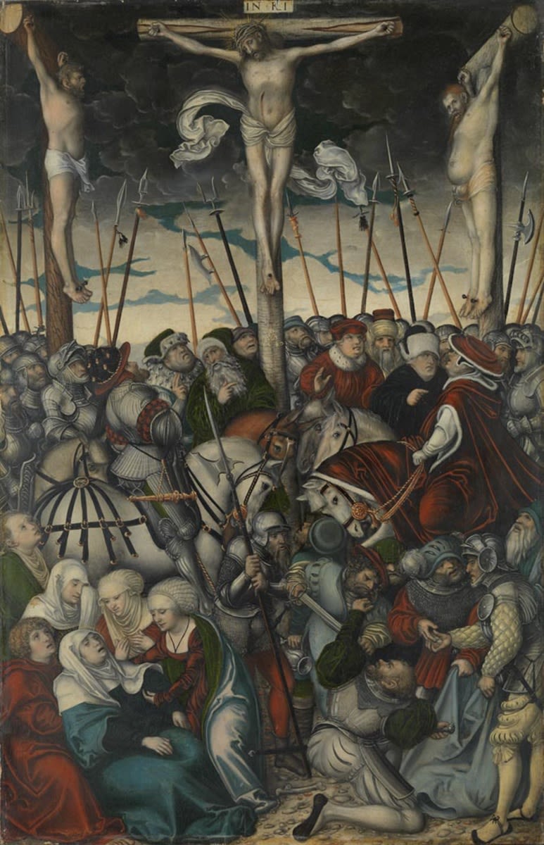 Triptyk av Korsfästelsen: Jesus korsfästelse - Lucas Cranach den äldre
