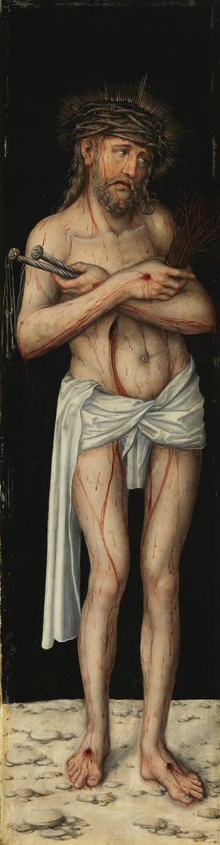Triptyk av Korsfästelsen: Kristus som en smärtans man - Lucas Cranach den äldre