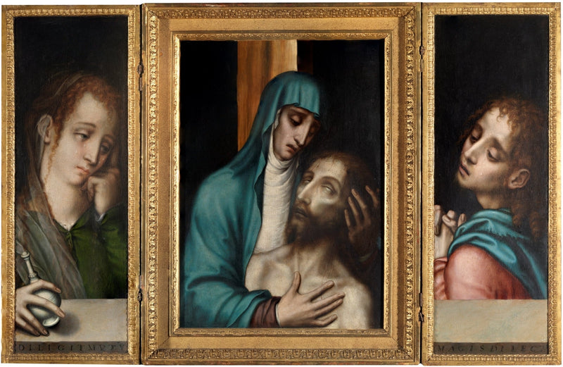 Triptyk av Pietà, Sankt Johannes och Sankt Maria Magdalena - Luis de Morales