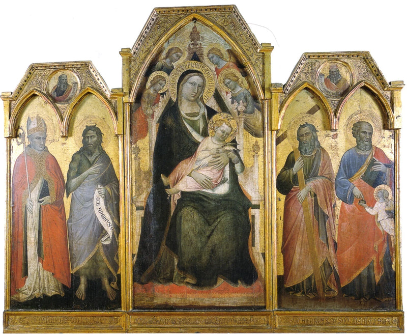 Triptyk av Jungfru Maria med barnet i majestät, omgiven av fyra helgon - Spinello Aretino