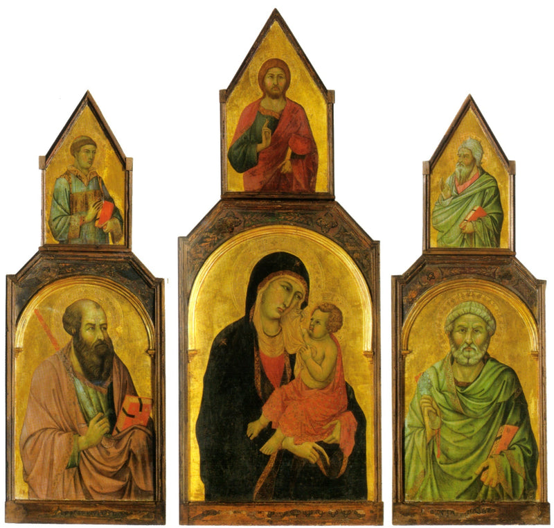 Triptyk av Jungfru Maria med barnet och helgonen Petrus och Paulus - Ugolino di Nerio