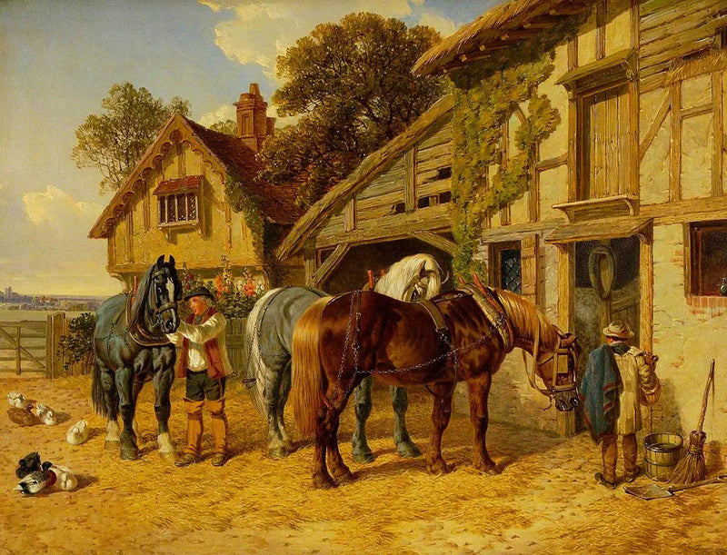 Tre hästar och ankor i stallet - John Frederick Herring, Sr.