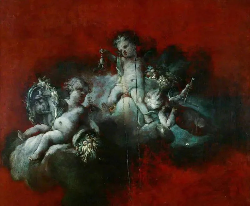 Tre Amoriner med zodiakens tecken: Skorpionen, Skytten, Vågen - François Boucher