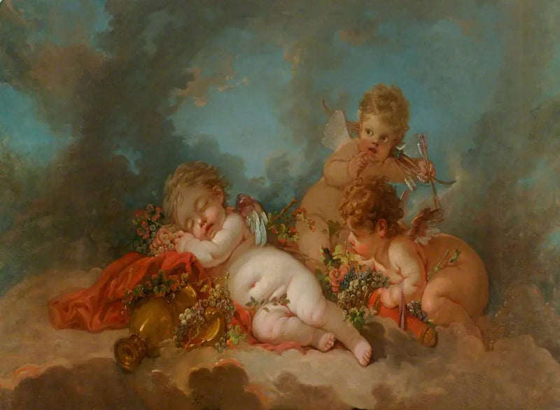 Tre Cupido svävande bland molnen - François Boucher