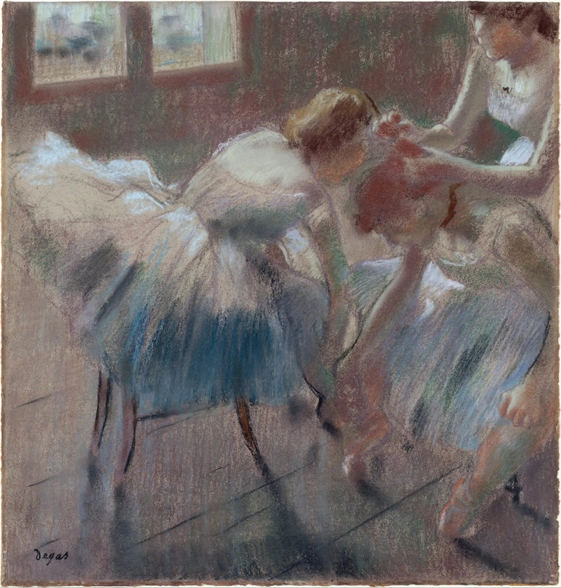 Tre dansare förbereder sig för lektionen - Edgar Degas