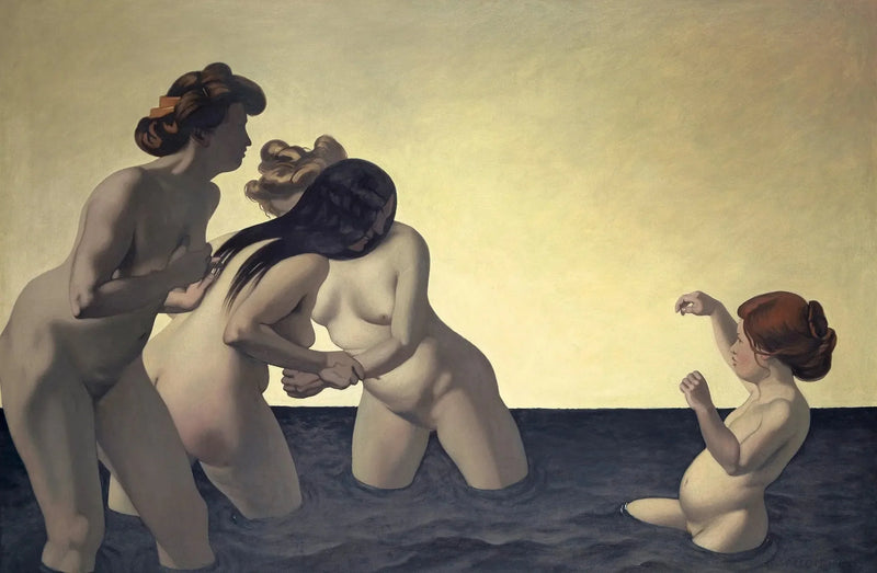 Tre kvinnor och en liten flicka som leker i vattnet - Félix Vallotton