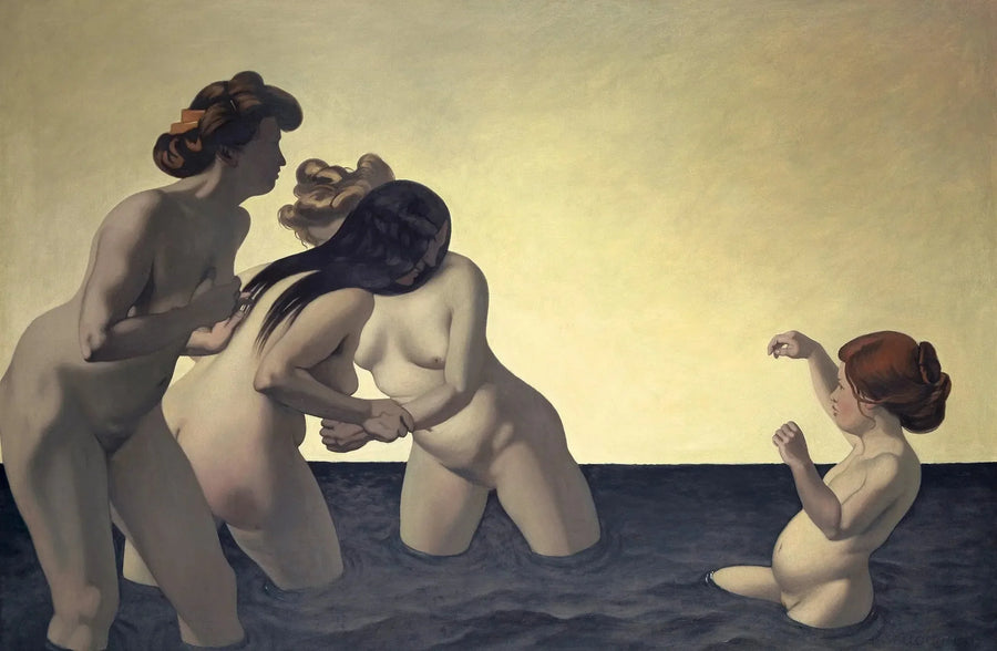 Tre kvinnor och en liten flicka som leker i vattnet - Félix Vallotton