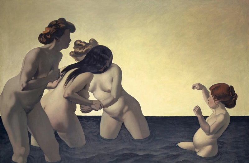 Tre kvinnor och en liten flicka som leker i vattnet - Félix Vallotton