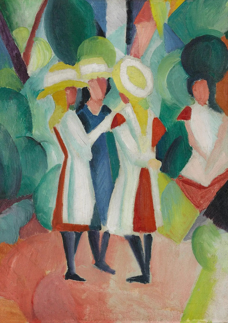 Tre flickor med gula halmhattar - August Macke