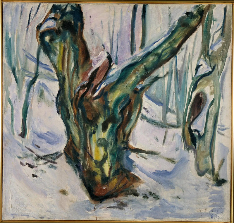 Grova trädstammar i snön - Edvard Munch