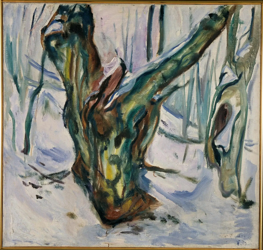 Grova trädstammar i snön - Edvard Munch