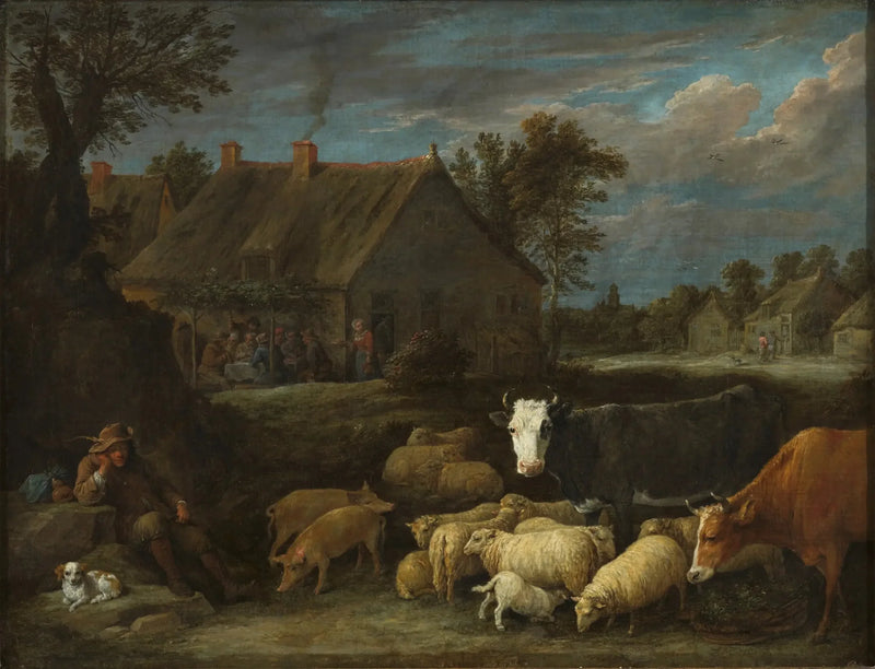 Herde i en by - David Teniers den yngre
