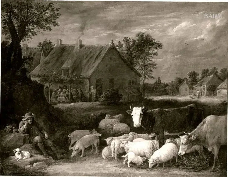 Herde i en by - David Teniers den yngre