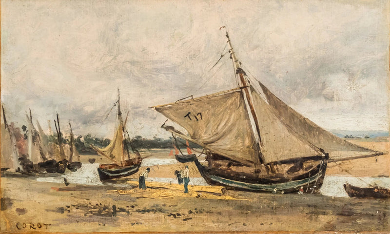 Trouville, fiskebåtar som strandat i kanalen - Jean-Baptiste Camille Corot