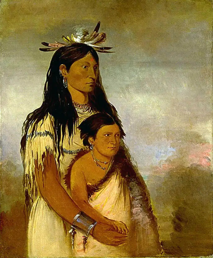 Túnk-aht-óh-ye, åskvädret, en pojke, och Wun-pán-to-mee, den vita illern, en flicka - George Catlin