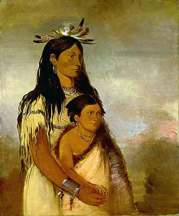 Túnk-aht-óh-ye, åskvädret, en pojke, och Wun-pán-to-mee, den vita illern, en flicka - George Catlin