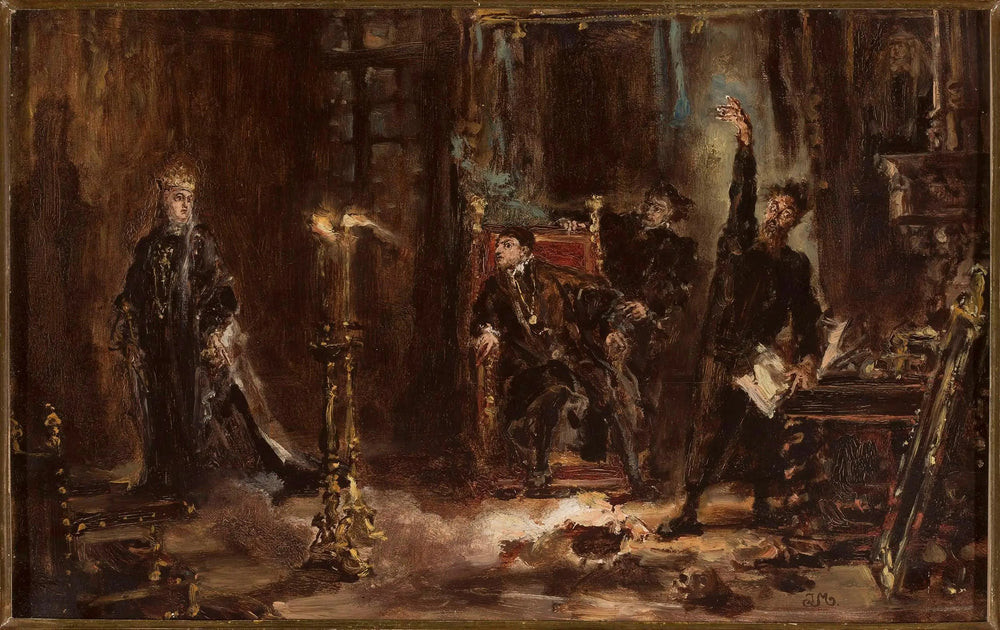 Twardowski invoquant l'esprit de Barbara pour Sigismond Auguste, croquis - Jan Matejko image 1 copie de tableau peinte à la main