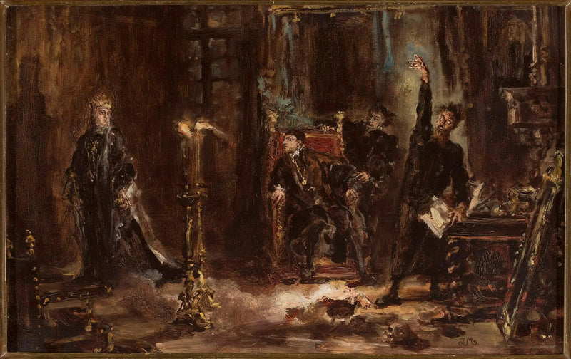 Twardowski åkallar Barbara-anda för Sigismond Auguste, skiss - Jan Matejko
