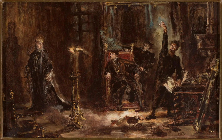 Twardowski åkallar Barbara-anda för Sigismond Auguste, skiss - Jan Matejko