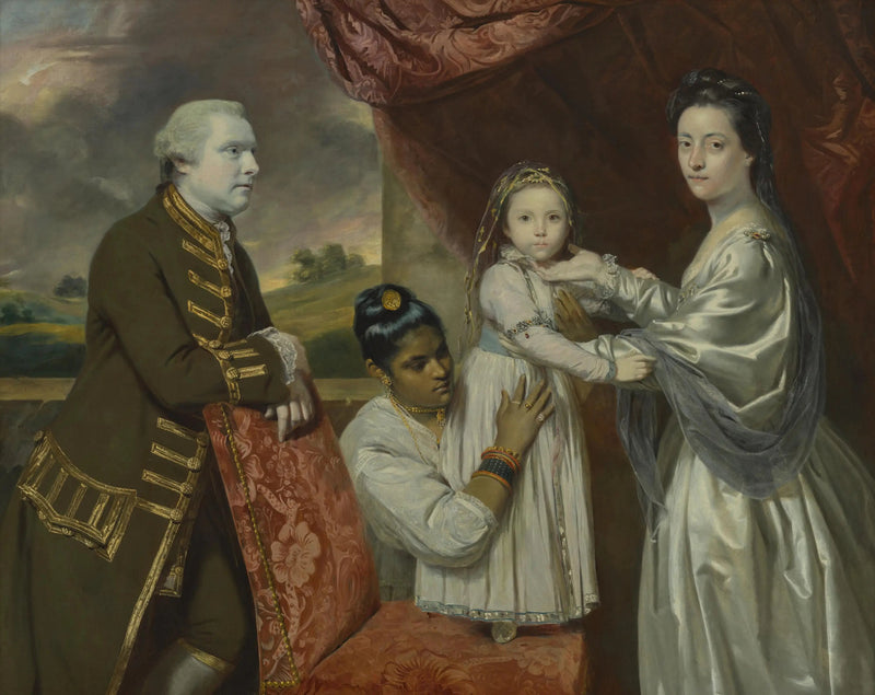 Tysoe Saul Hancock, hans fru Philadelphia, deras dotter Elizabeth och deras indiska tjänsteflicka Clarinda - Joshua Reynolds