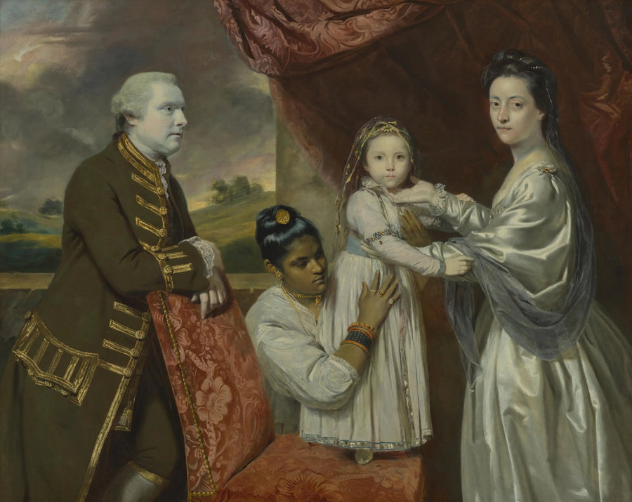 Tysoe Saul Hancock, hans fru Philadelphia, deras dotter Elizabeth och deras indiska tjänsteflicka Clarinda - Joshua Reynolds