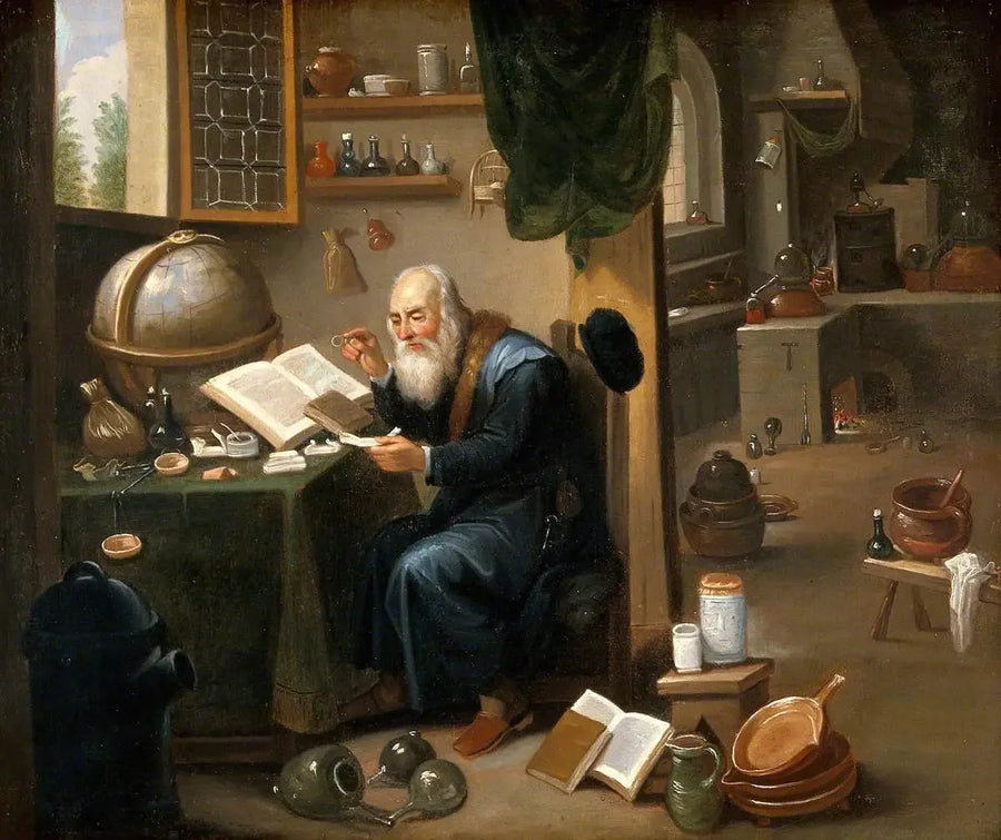 En alkemist i sitt laboratorium. - David Teniers den yngre