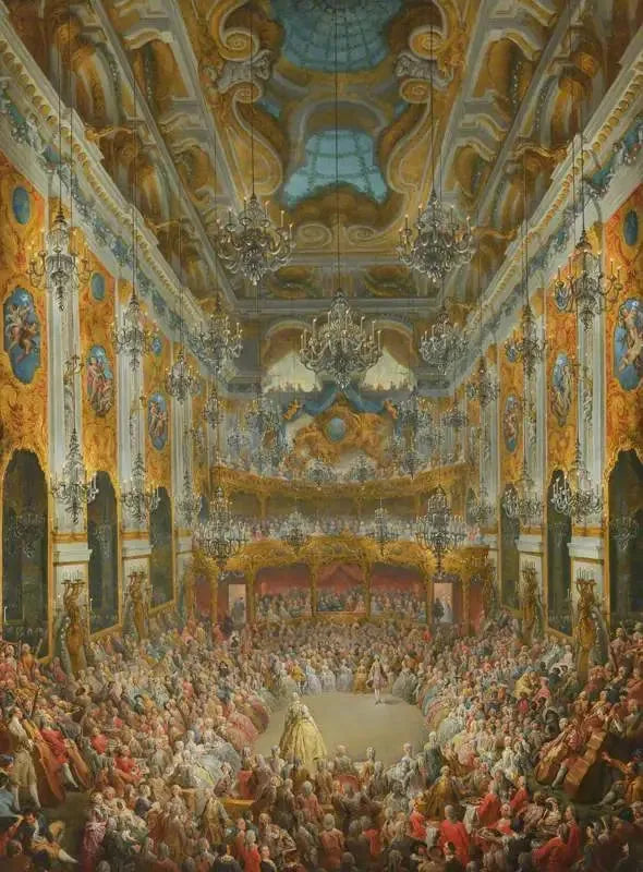 En bal som hålls av hertigen av Nivernais till minne av Dauphins födelse - Giovanni Paolo Panini