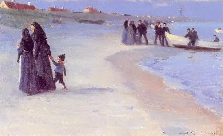 En vit båt på stranden. En lugn sommarkväll. - Peder Severin Krøyer