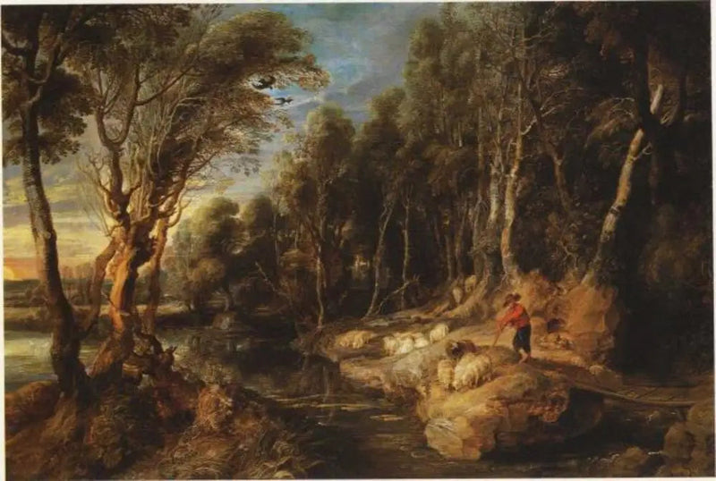 En herde med sin flock i ett skogigt landskap - Peter Paul Rubens