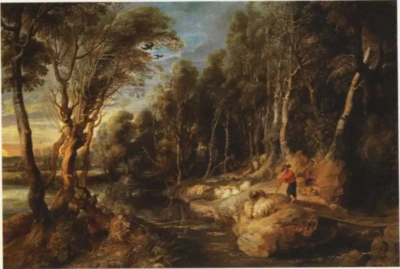 En herde med sin flock i ett skogigt landskap - Peter Paul Rubens