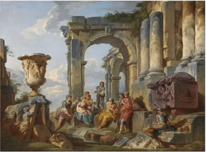 Ett Capriccio med Sankt Peter predikar för romarna - Giovanni Paolo Panini