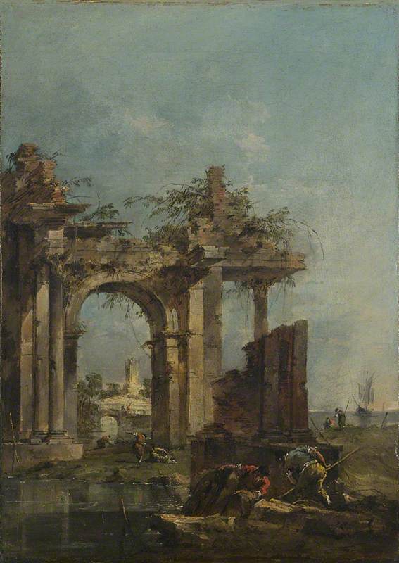 Ett nyckfullt motiv med ruiner vid havet - Francesco Guardi