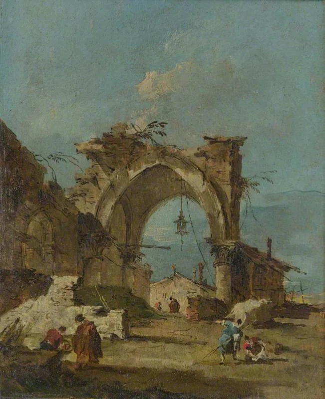 Ett nyckfullt motiv med en ruinad båge - Francesco Guardi